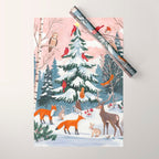 Animals in a Snowy Winter Forest Wrapping Paper Gallery Image 1