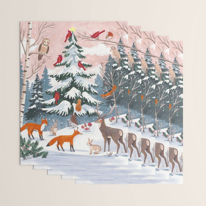 Animals in a Snowy Winter Forest Wrapping Paper Gallery Image 3