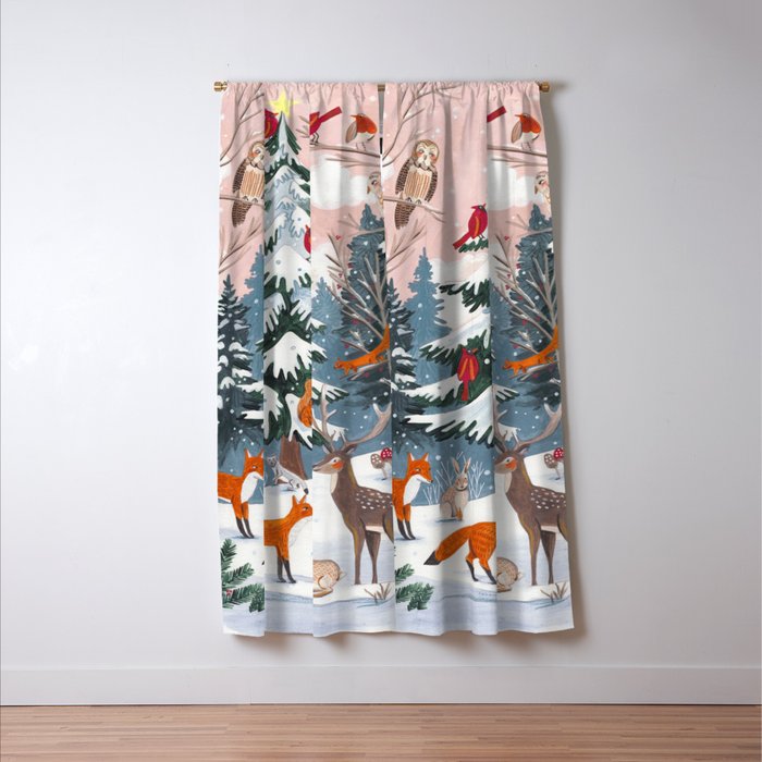 Animals in a Snowy Winter Forest Window Curtain Gallery Image 3