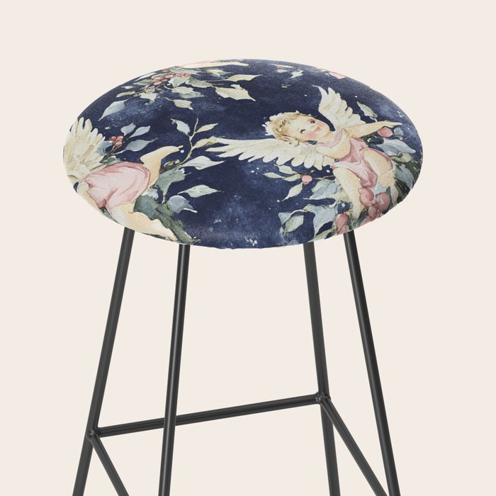 Pink Blue Holiday Cherubs Watercolor Illustration Stool Gallery Image 2