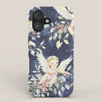 Pink Blue Holiday Cherubs Watercolor Illustration iPhone Case Gallery Image 1
