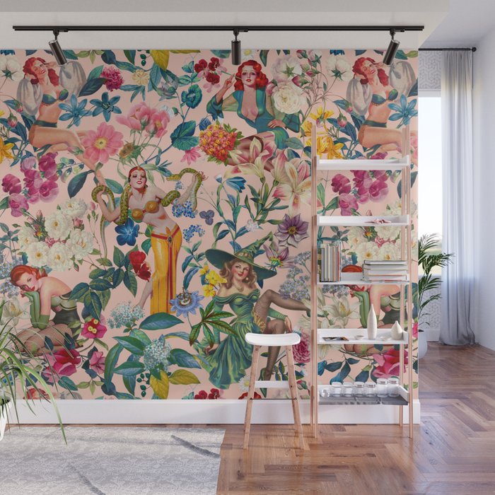 Floral and Pin-Up Girls V - II Wall Mural Gallery Image 1