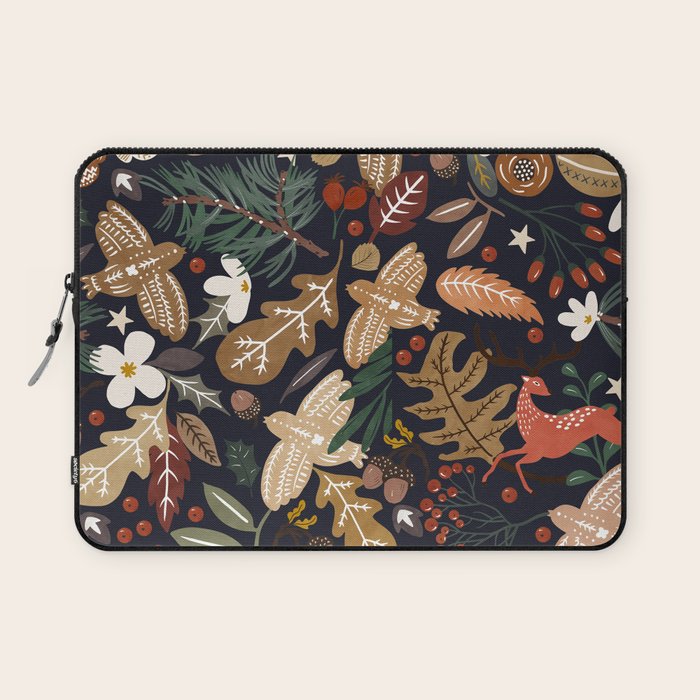 Christmas night forest ornaments Laptop Sleeve Gallery Image 1