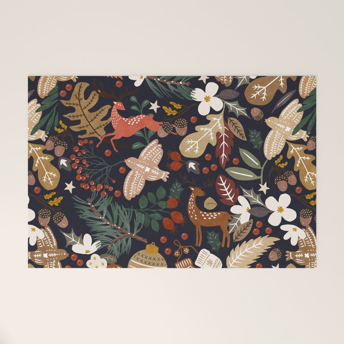 Christmas night forest ornaments Welcome Mat Gallery Image 1