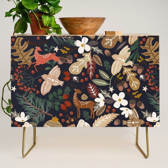 Christmas night forest ornaments Credenza Gallery Image 1