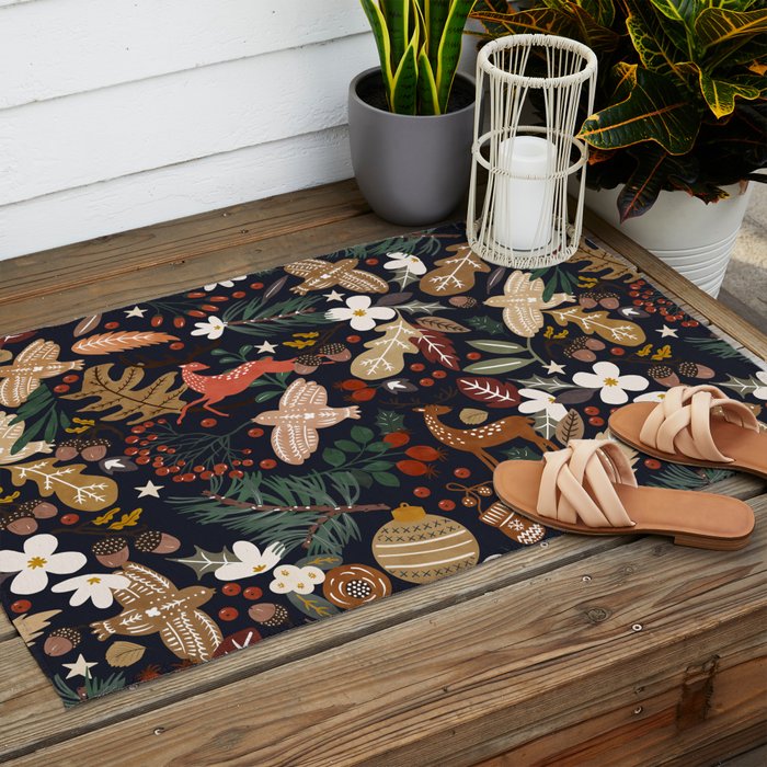 Christmas night forest ornaments Outdoor Rug Gallery Image 2