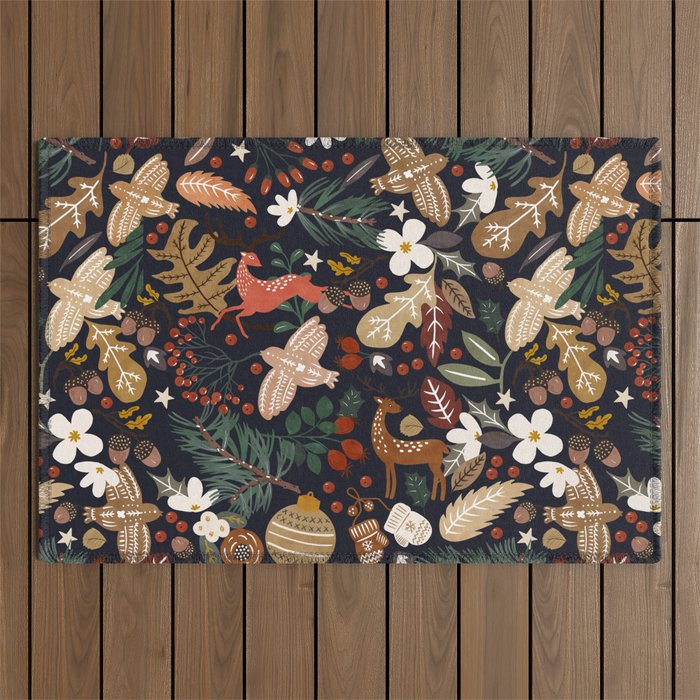 Christmas night forest ornaments Outdoor Rug Gallery Image 1