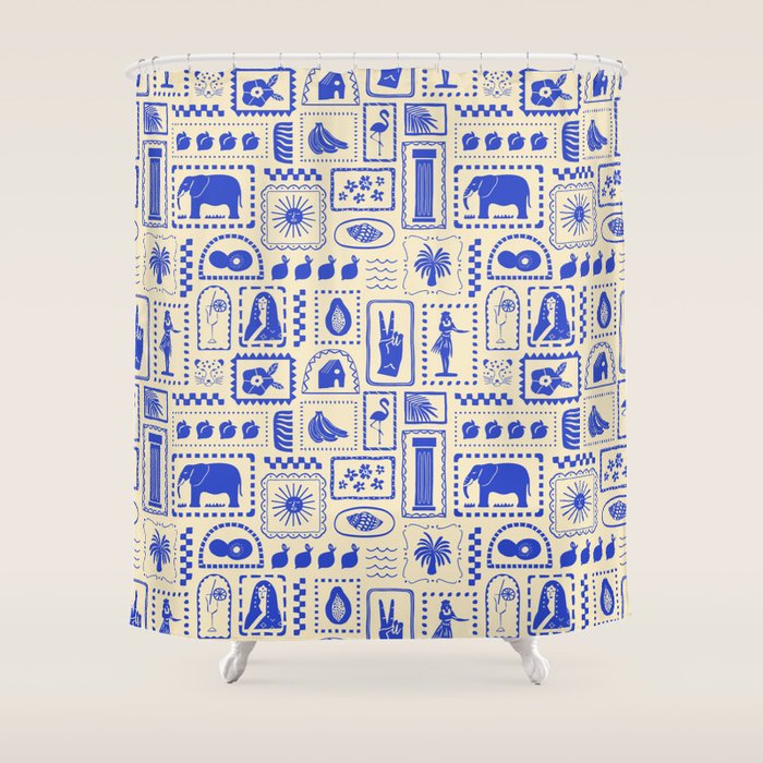 Vintage tropical summer patchwork art pattern Shower Curtain Gallery Image 1