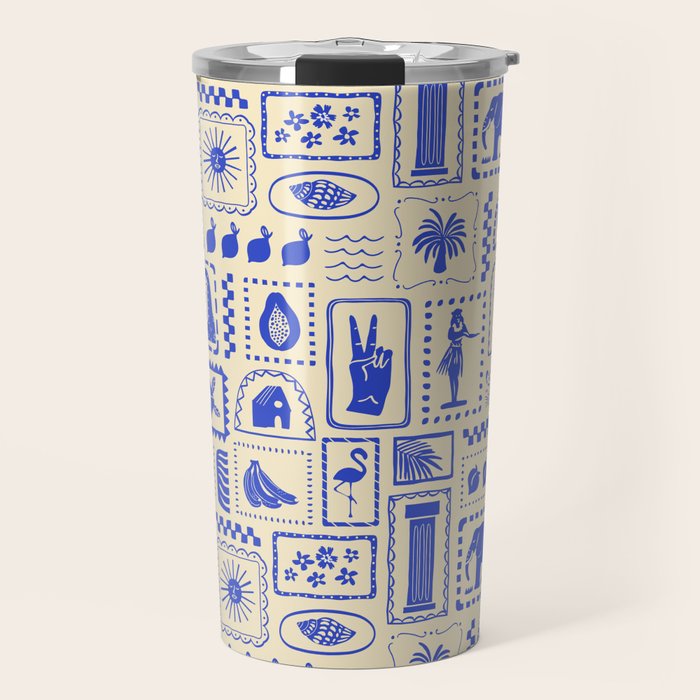 Vintage tropical summer patchwork art pattern Travel Mug Gallery Image 1