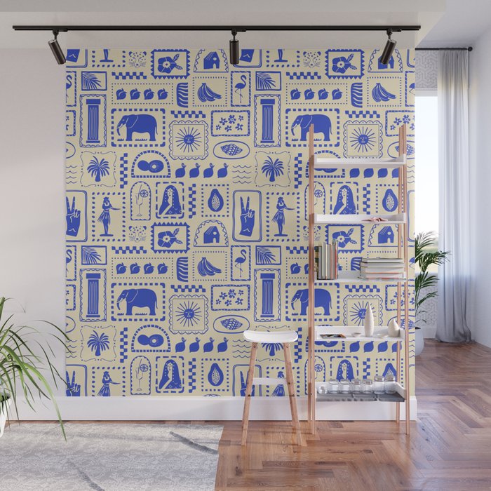 Vintage tropical summer patchwork art pattern Wall Mural Gallery Image 1