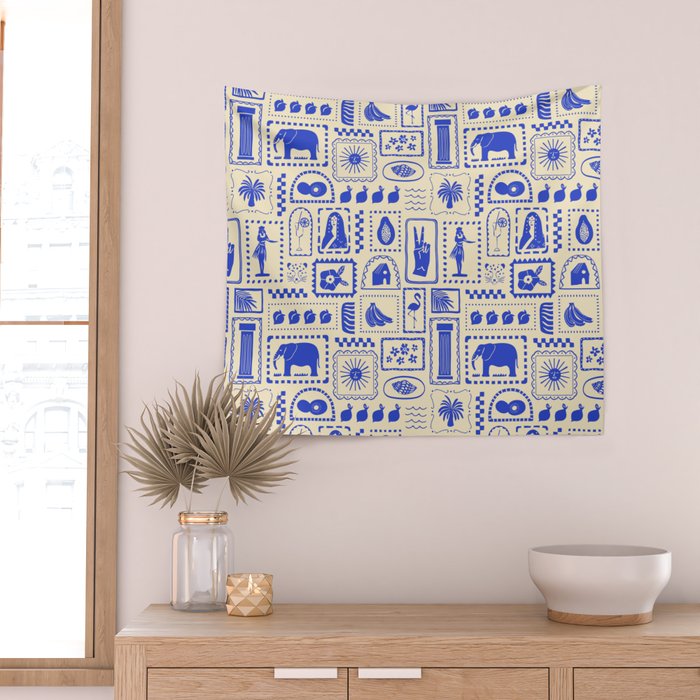 Vintage tropical summer patchwork art pattern Wall Tapestry Gallery Image 2