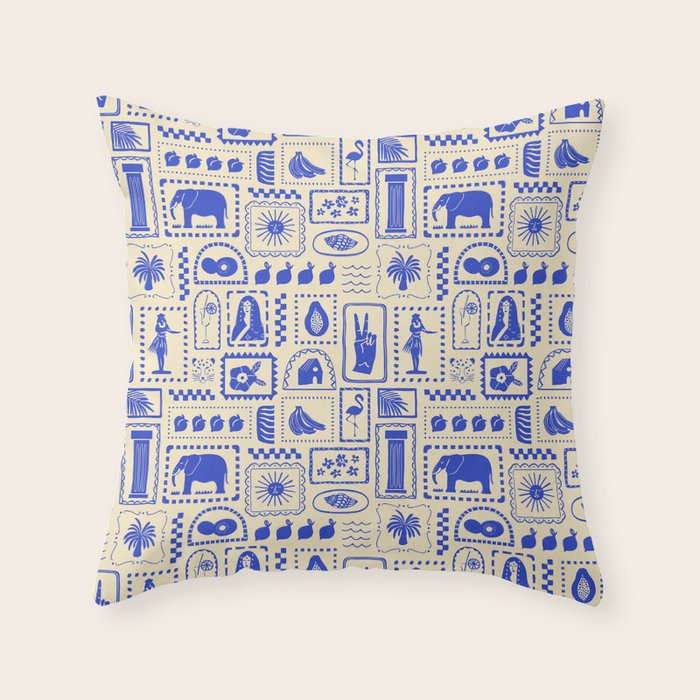 Vintage tropical summer patchwork art pattern Throw Pillow Gallery Image 1