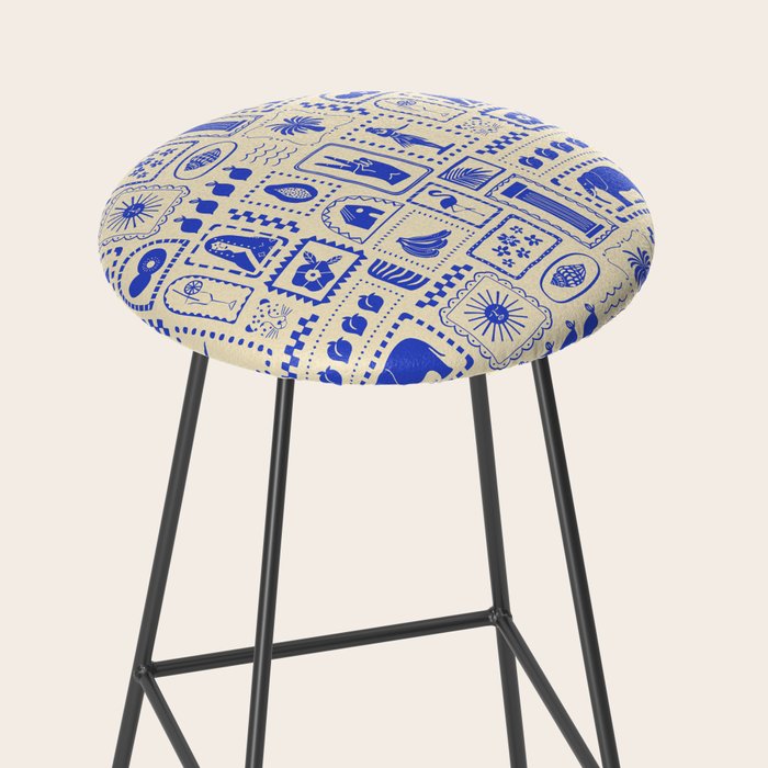 Vintage tropical summer patchwork art pattern Stool Gallery Image 2