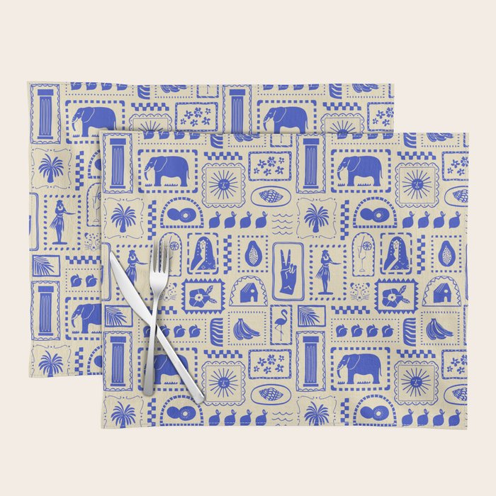 Vintage tropical summer patchwork art pattern Placemat Gallery Image 1