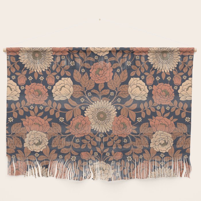 Peach, Dusty Rose, Mauve & Blue-Gray Floral Pattern Wall Hanging Gallery Image 1