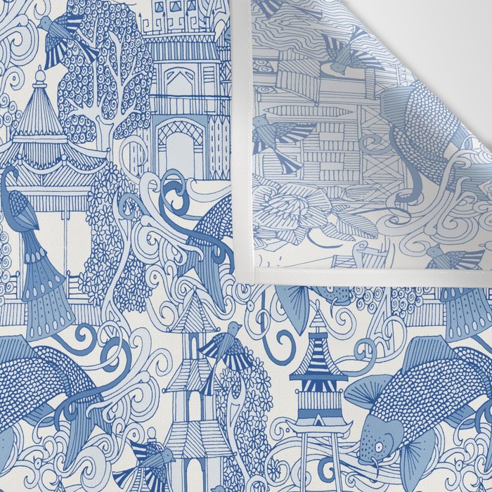 chinoiserie toile blue Wall Tapestry Gallery Image 3