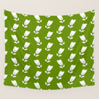 Dancing White Floral Pattern - Green Background Wall Tapestry Gallery Image 4