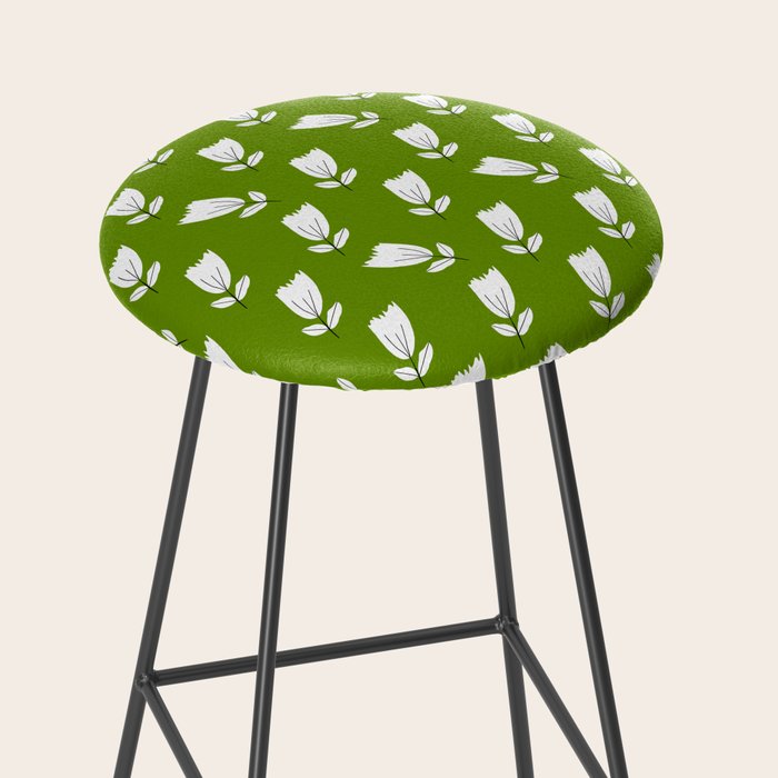 Dancing White Floral Pattern - Green Background Stool Gallery Image 2