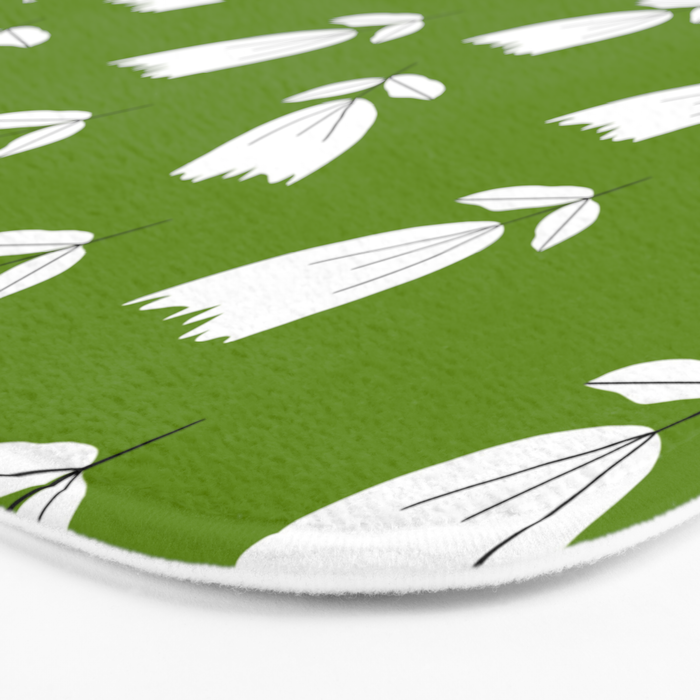 Dancing White Floral Pattern - Green Background Bath Mat Gallery Image 3