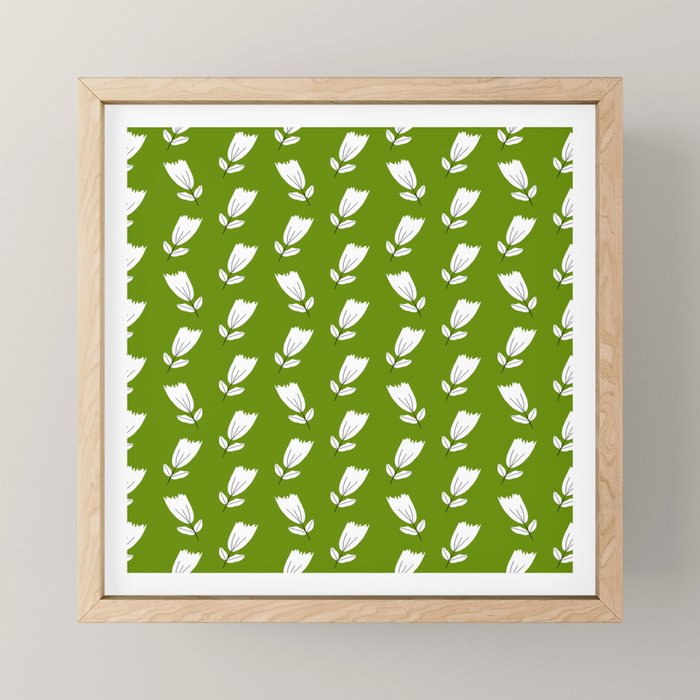 Dancing White Floral Pattern - Green Background Mini Art Print Gallery Image 1