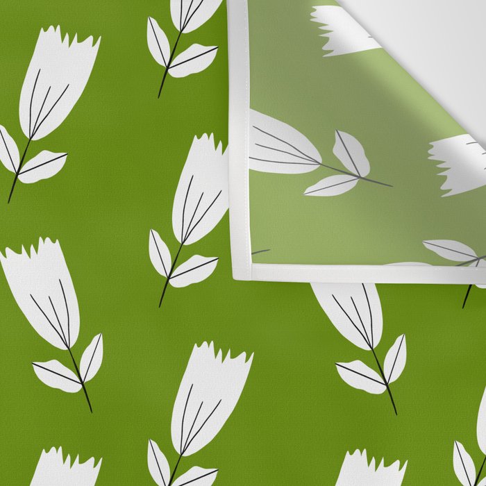 Dancing White Floral Pattern - Green Background Wall Tapestry Gallery Image 3