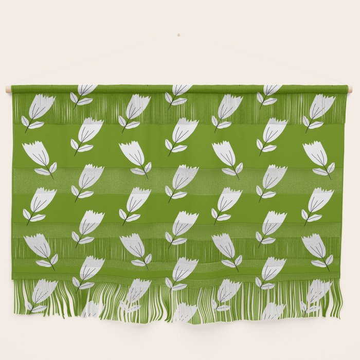 Dancing White Floral Pattern - Green Background Wall Hanging Gallery Image 1