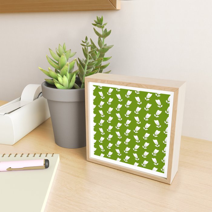 Dancing White Floral Pattern - Green Background Mini Art Print Gallery Image 2