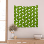 Dancing White Floral Pattern - Green Background Wall Tapestry Gallery Image 2