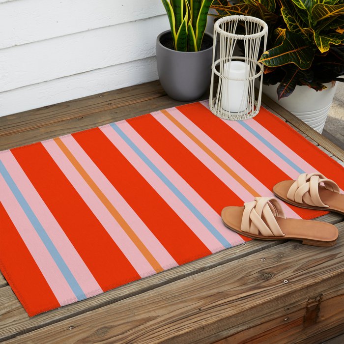 Bold Stripes Orange Pink Light Blue Outdoor Rug Gallery Image 2