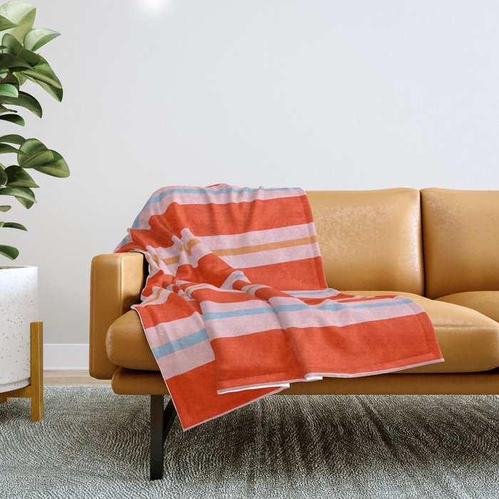 Bold Stripes Orange Pink Light Blue Throw Blanket Gallery Image 1