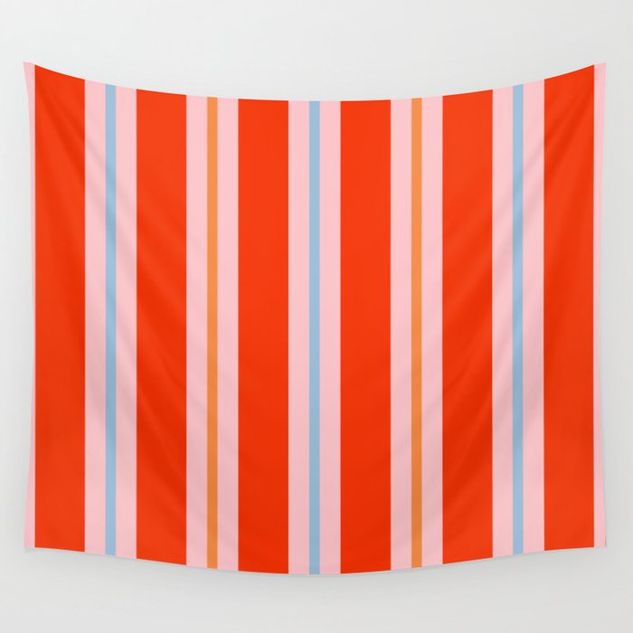 Bold Stripes Orange Pink Light Blue Wall Tapestry Gallery Image 1