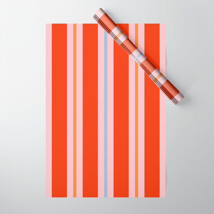 Bold Stripes Orange Pink Light Blue Wrapping Paper Gallery Image 1