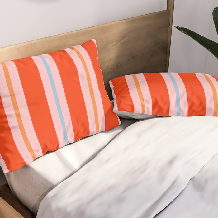 Bold Stripes Orange Pink Light Blue Pillow Sham Gallery Image 2