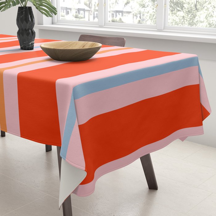 Bold Stripes Orange Pink Light Blue Tablecloth Gallery Image 3