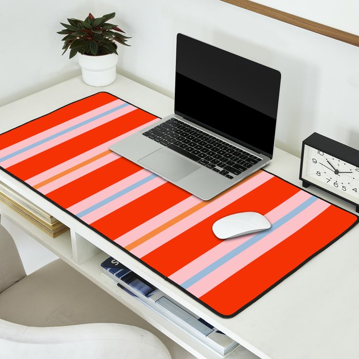 Bold Stripes Orange Pink Light Blue Desk Mat Gallery Image 2