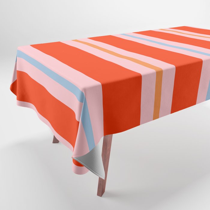 Bold Stripes Orange Pink Light Blue Tablecloth Gallery Image 1