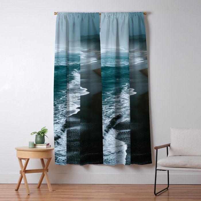 Misty Shoreline - Moody Ocean Photography Print Window Curtain Gallery Image 1