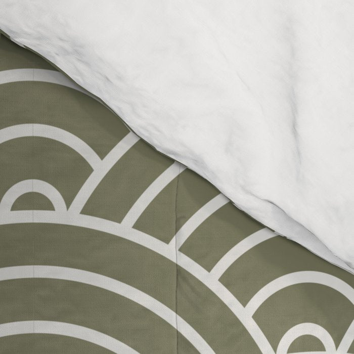 Japanese Waves Pattern Olive II Comforter Gallery Image 4