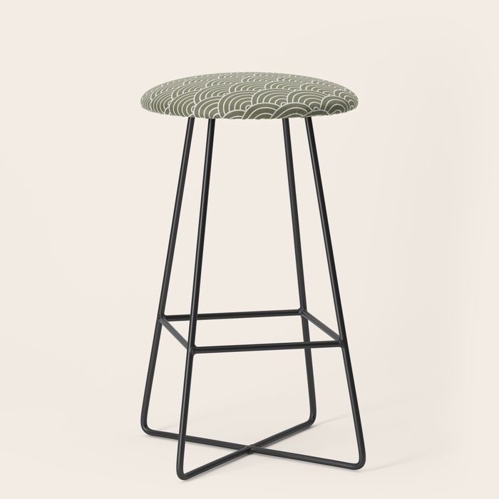Japanese Waves Pattern Olive II Stool Gallery Image 1