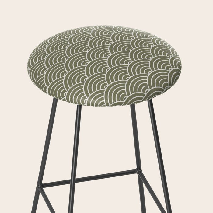 Japanese Waves Pattern Olive II Stool Gallery Image 2
