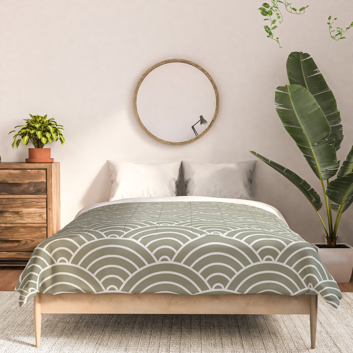 Japanese Waves Pattern Olive II Comforter Gallery Image 3