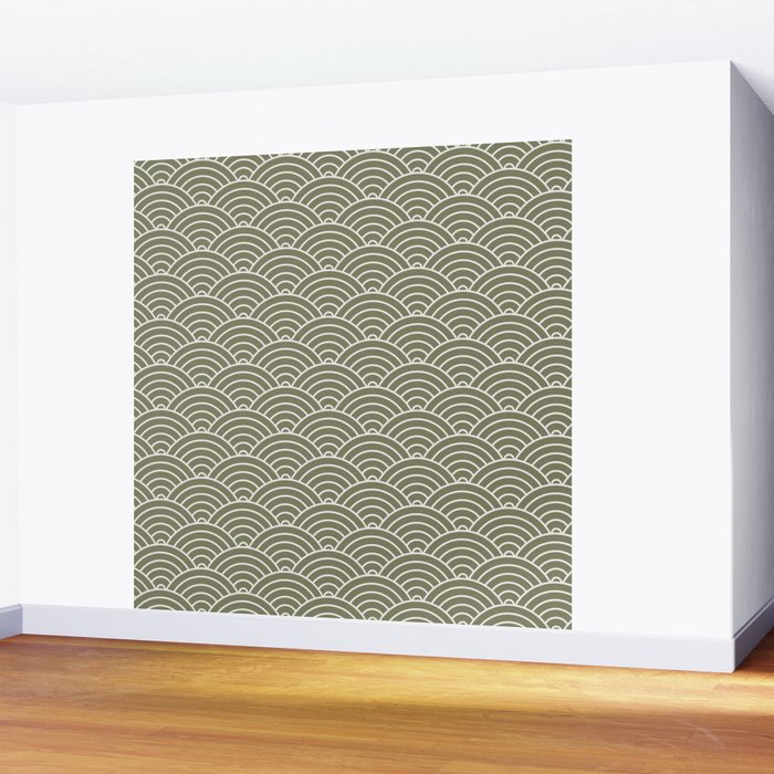 Japanese Waves Pattern Olive II Wall Mural Gallery Image 2