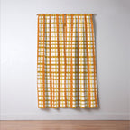 Hygge Retro Stripe Painted Plaid Pattern Orange Mustard Cream Window Curtain Gallery Image 3