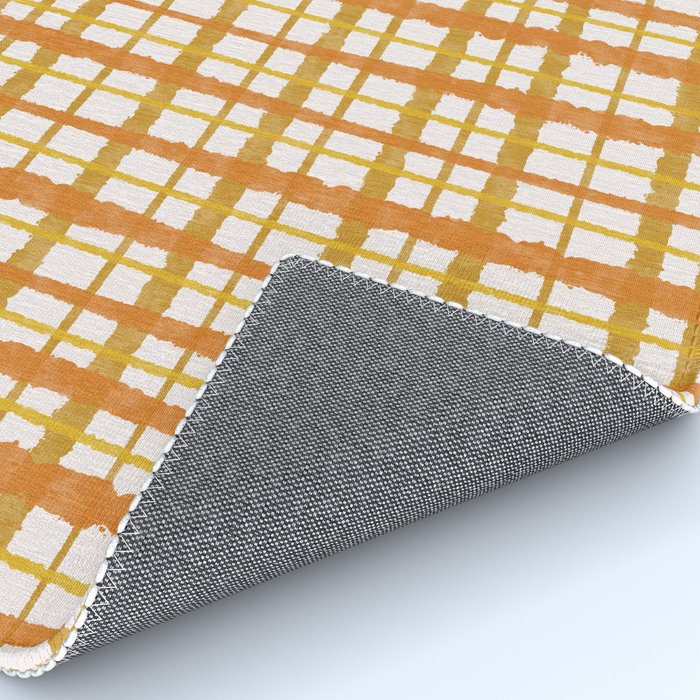 Hygge Retro Stripe Painted Plaid Pattern Orange Mustard Cream Rug Gallery Image 4
