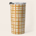 Hygge Retro Stripe Painted Plaid Pattern Orange Mustard Cream Travel Mug Gallery Image 3