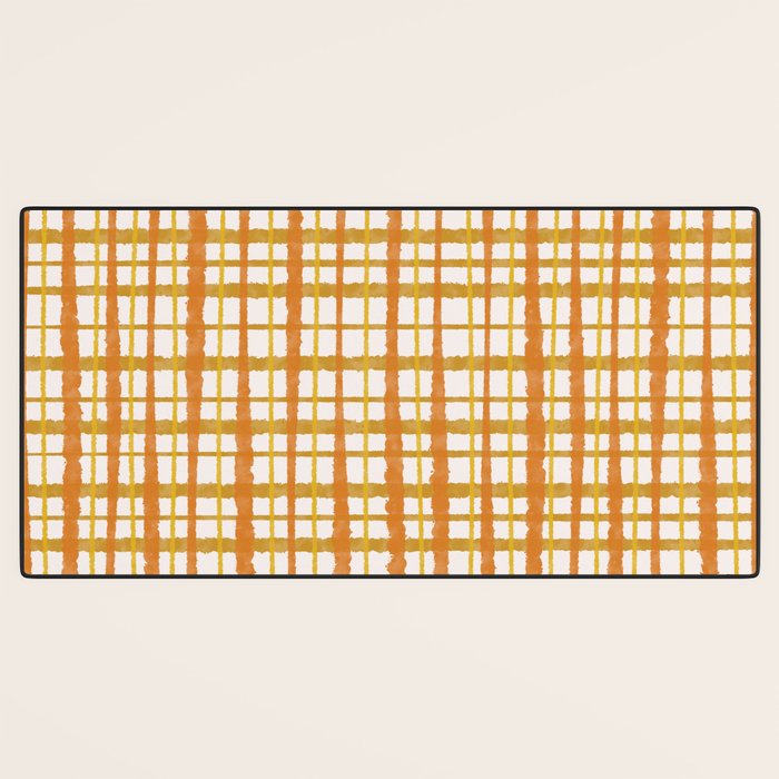 Hygge Retro Stripe Painted Plaid Pattern Orange Mustard Cream Desk Mat Gallery Image 3