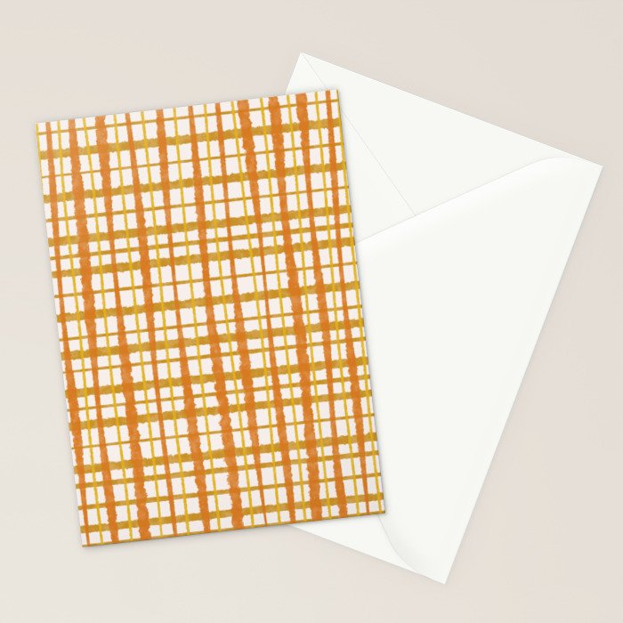 Hygge Retro Stripe Painted Plaid Pattern Orange Mustard Cream Stationery Card Gallery Image 2