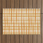 Hygge Retro Stripe Painted Plaid Pattern Orange Mustard Cream Outdoor Rug Gallery Image 1