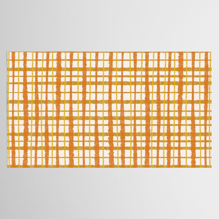 Hygge Retro Stripe Painted Plaid Pattern Orange Mustard Cream Tablecloth Gallery Image 2