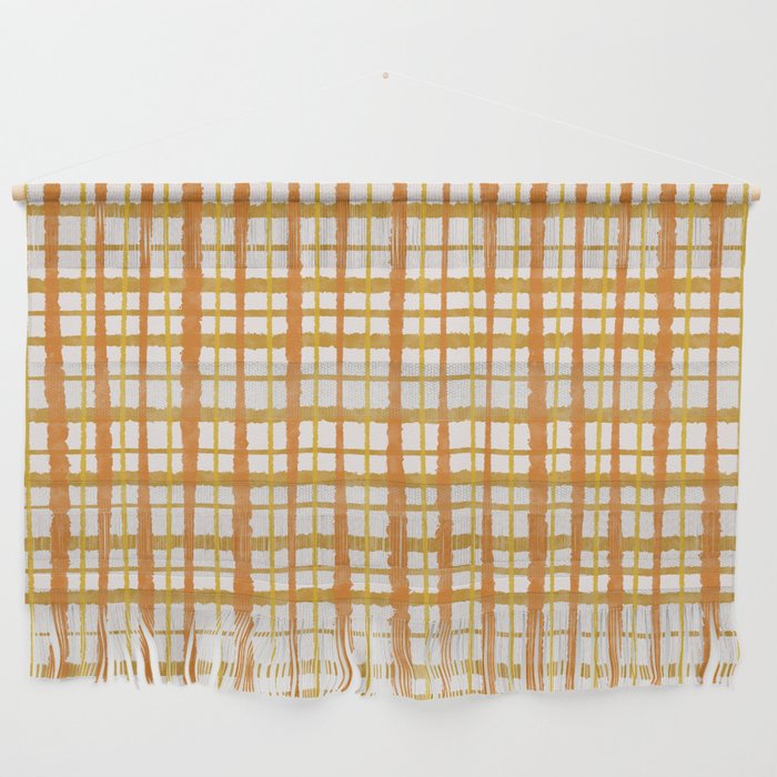 Hygge Retro Stripe Painted Plaid Pattern Orange Mustard Cream Wall Hanging Gallery Image 1